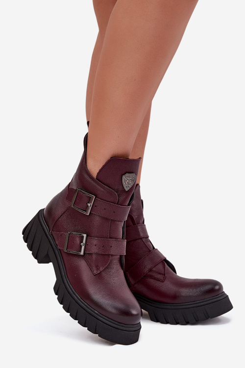 Leather insulated women's boots with buckles and decorative detail Zazoo 60482 Burgundy