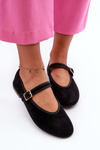 Black Eco-Suede Ballerina Flats with Buckle Anlofi