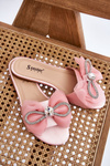 Women's Slippers With Bow And Rhinestones Pink Jolene