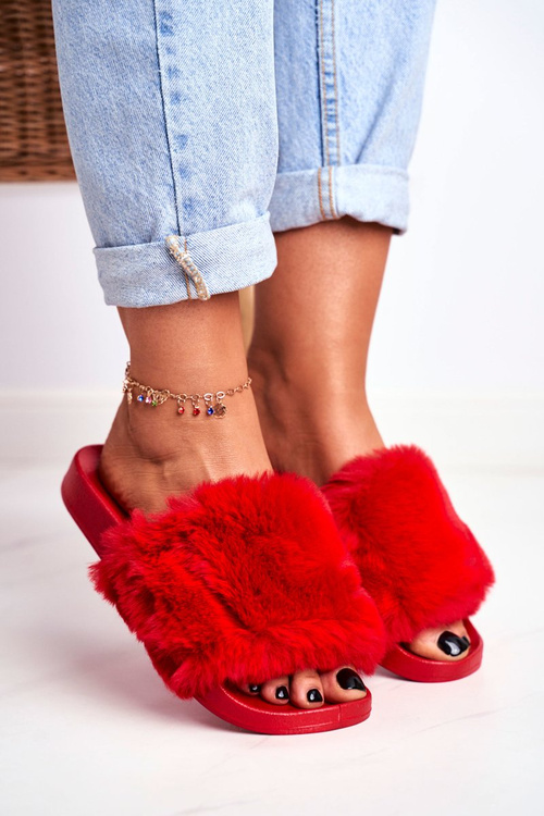 Rubber Slippers With Eco Fur Red Sensitive