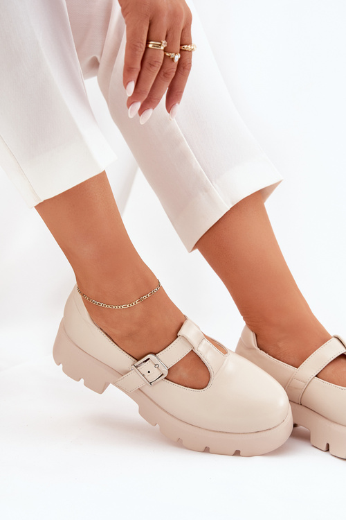 Women's Loafers With Buckle On Platform And Flat Heel Beige Venda