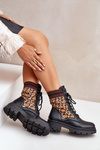 Women's Worker Ankle Boots With Sock In Leopard Black Penthis