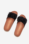 Damskie Klapki Ozdobne Kwiatki Platforma Plecionka Czarne Tessara