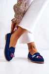 Women's Suede Loafers With Fringes Navy Laressa