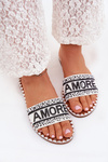 Ladies flat sandals with decoration Amore white Avelina