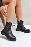 Leather Ankle Boots Workers Insulated With Zipper Black Elosie