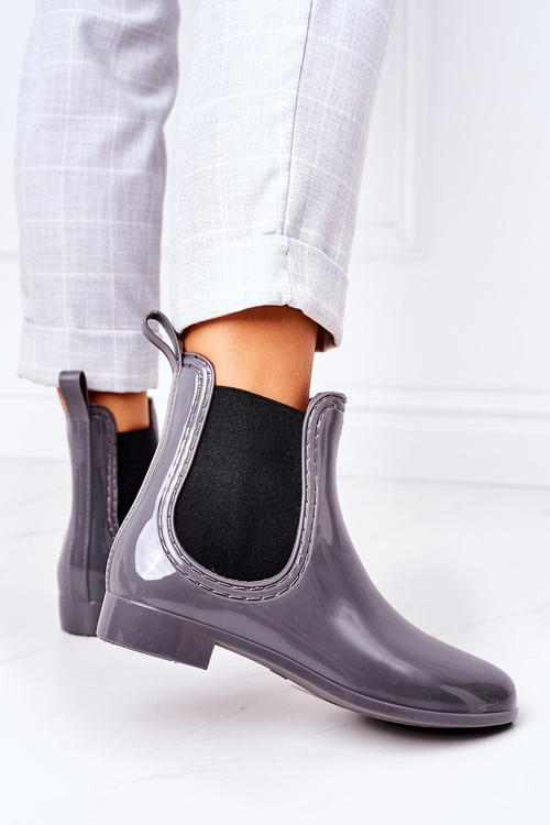 Shiny Rubber Boots Galoshes Grey Umbrella