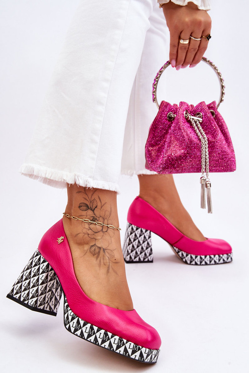 Fashionable Leather Pumps Laura Messi 2599 Fuchsia