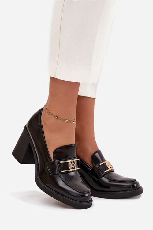 Women's Low Shoes on Heel with Gold Detail Black Privelle