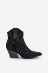 Decorated Cowboy Ankle Boots Black Kaivina
