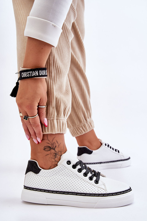 Trampki Niskie Damskie Perforacja Biało-Czarne Daxton