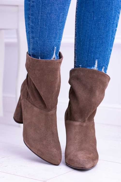 Wysokie Zamszowe Botki na Słupku Laura Messi Khaki 1857