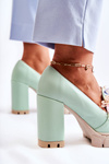 Elegant Pumps With Ornament Smooth Green Caterine