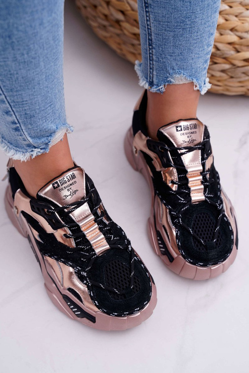 Damskie Sportowe Obuwie Big Star by Daniel Lopez Czarno Złote FF274A528