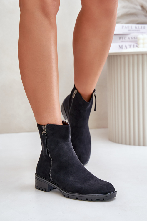Suede Flat Heeled Boots Black Innabelle