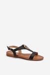 Flat Women's Sandals with Gold Decoration S.Barski KV27-051 Black