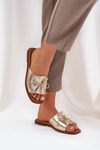 Flat Sandals With Decorative Bow Golden Deonelis