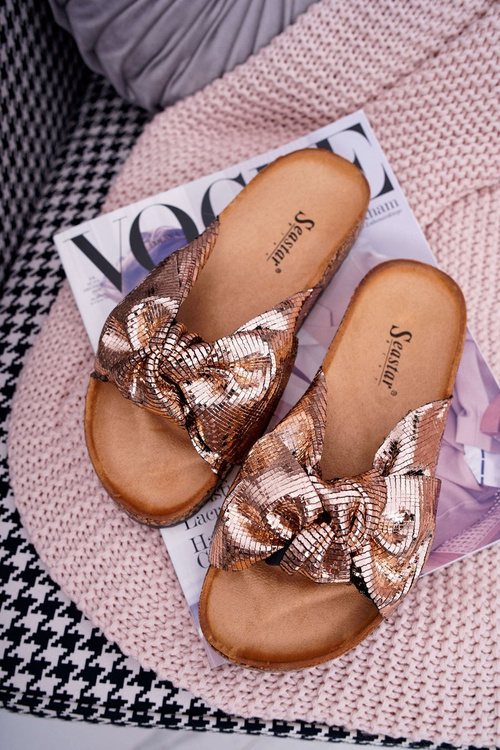 Pink Gold Metallics Cork Flip Flops with Cocard