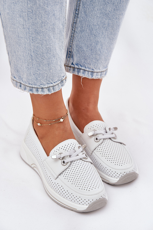 Półbuty Damskie Z Naturalnej Skóry Na Platformie Białe Artiker 56C2101