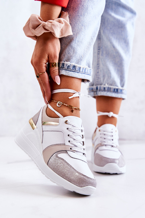 Leather sports shoes on a wedge White and grey Rayana