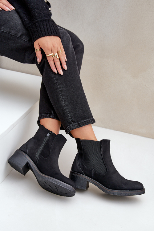 Women's Ankle Boots Insulated Low Heel Zip Black Savalindra