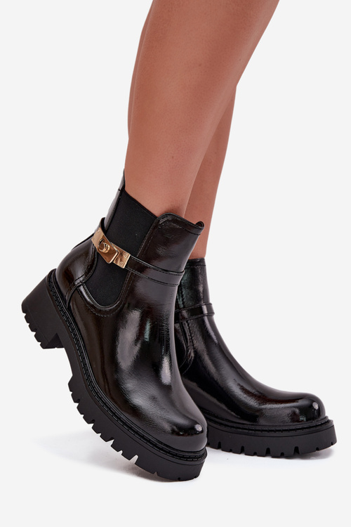 Patent leather ankle boots lined with decorative strap black Vivessa