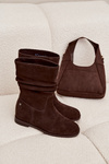 Leather Suede Women's Boots with Ruching Insulation Maciejka K7211-02 Chocolate