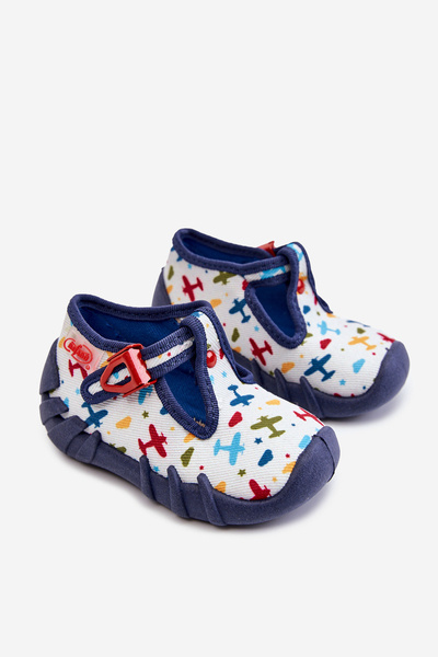 Shoes Befado slippers Aircraft 110P463 White and Navy blue