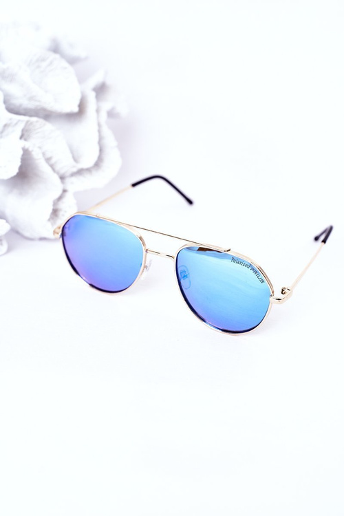 Gold Polarized Aviator Sunglasses With Blue Lenses
