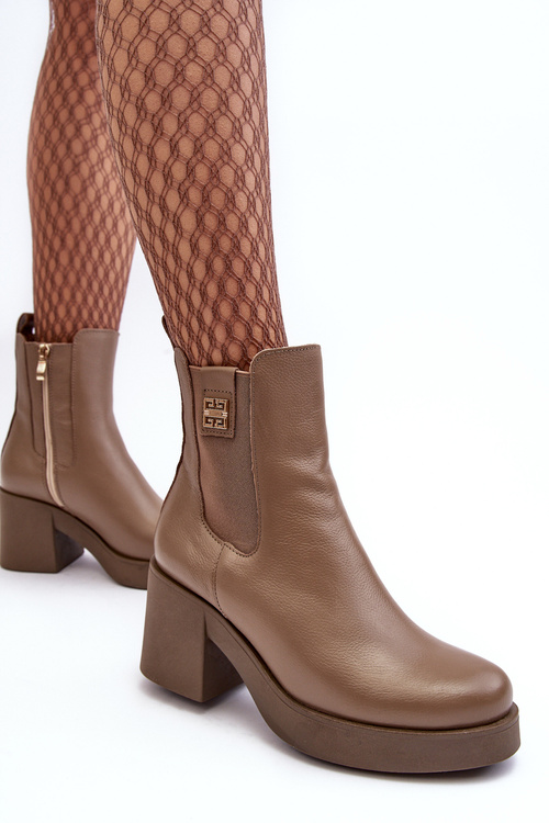 Leather Women's Boots on Heel Lemar Brown Kodra