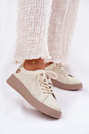 Women's Leather Sneakers On Platform Vinceza 88018 Beige