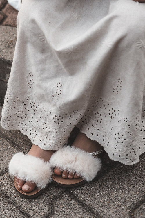 Children's Velcro Sandals with Fur White Rosavere