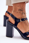 Lacquered Heeled Sandals S.Barski 80-3 Navy 