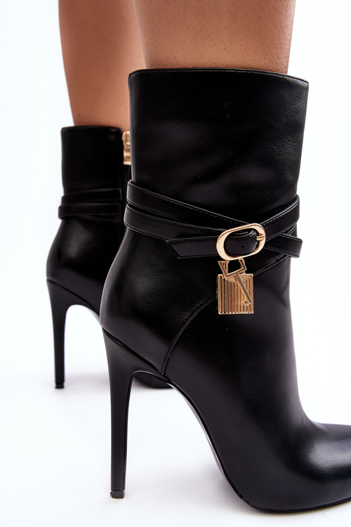 Women's Heeled Boots with Straps Black Casulle