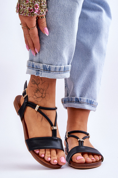 Sandały Damskie Płaskie Czarne S.Barski KV-541-120