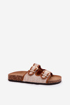 Fabric Women's Slippers on Cork Platform with Buckles Camel Osoffe
