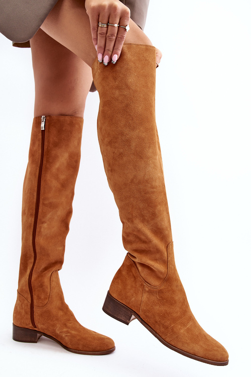 Women's Suede Over-the-Knee Flat Heel Boots Camel Hewanella