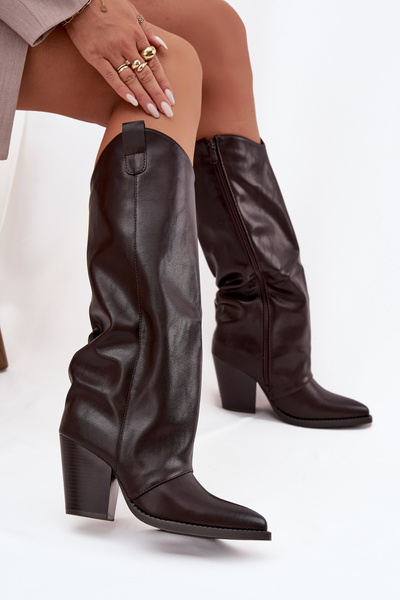 Insulated Cowboy Boots On Heel Made Of Eco Leather Chocolate Mavine