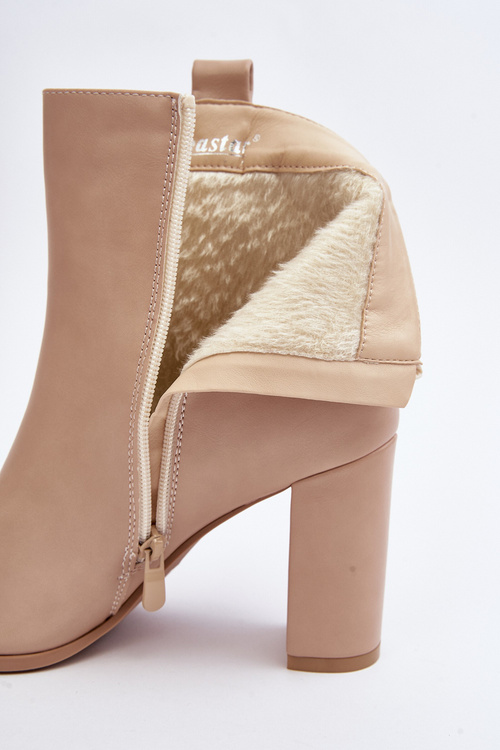 Botki Damskie Skórzane Słupek Beżowe Vevine RB107P
