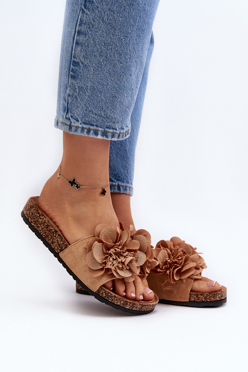 Women's Slippers with Flowers Brown Lulania