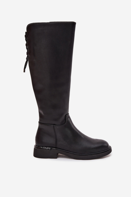 Insulated Women's Leather Boots Flat Heel Vinceza 66822 Black