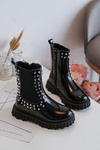 Girls' Shiny Ankle Boots Decorated with Rhinestones Black Adelie