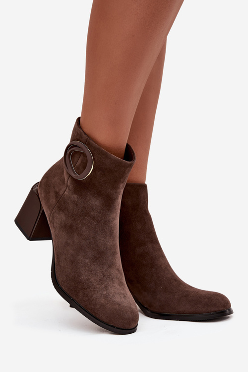 Suede Block Heel Boots with Lining Decorative Detail Artiker 57C0017 Brown