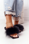Leather Slippers With Eco Fur Black Love You So