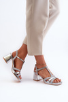 Women's Silver Faux Leather Heeled Sandals Lyana