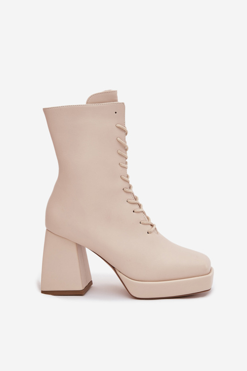 Women's Winter Boots On Heel With Lacing Light Beige Juvina