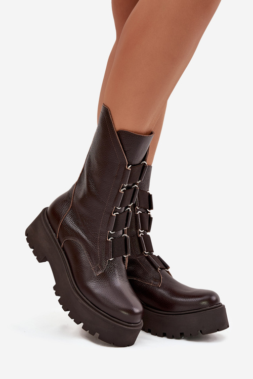Women's ankle boots made of genuine leather on platform Zazoo 3795 Chocolate