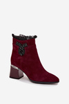 Suede Leather Women's Ankle Boots On Heel With Decoration Insulated D&A MR52-127 Bordeaux