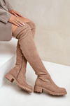 Knee High Boots Flat Heel Beige Filora
