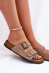Women's Sandals With Buckles On Cork Platform Beige Galurena